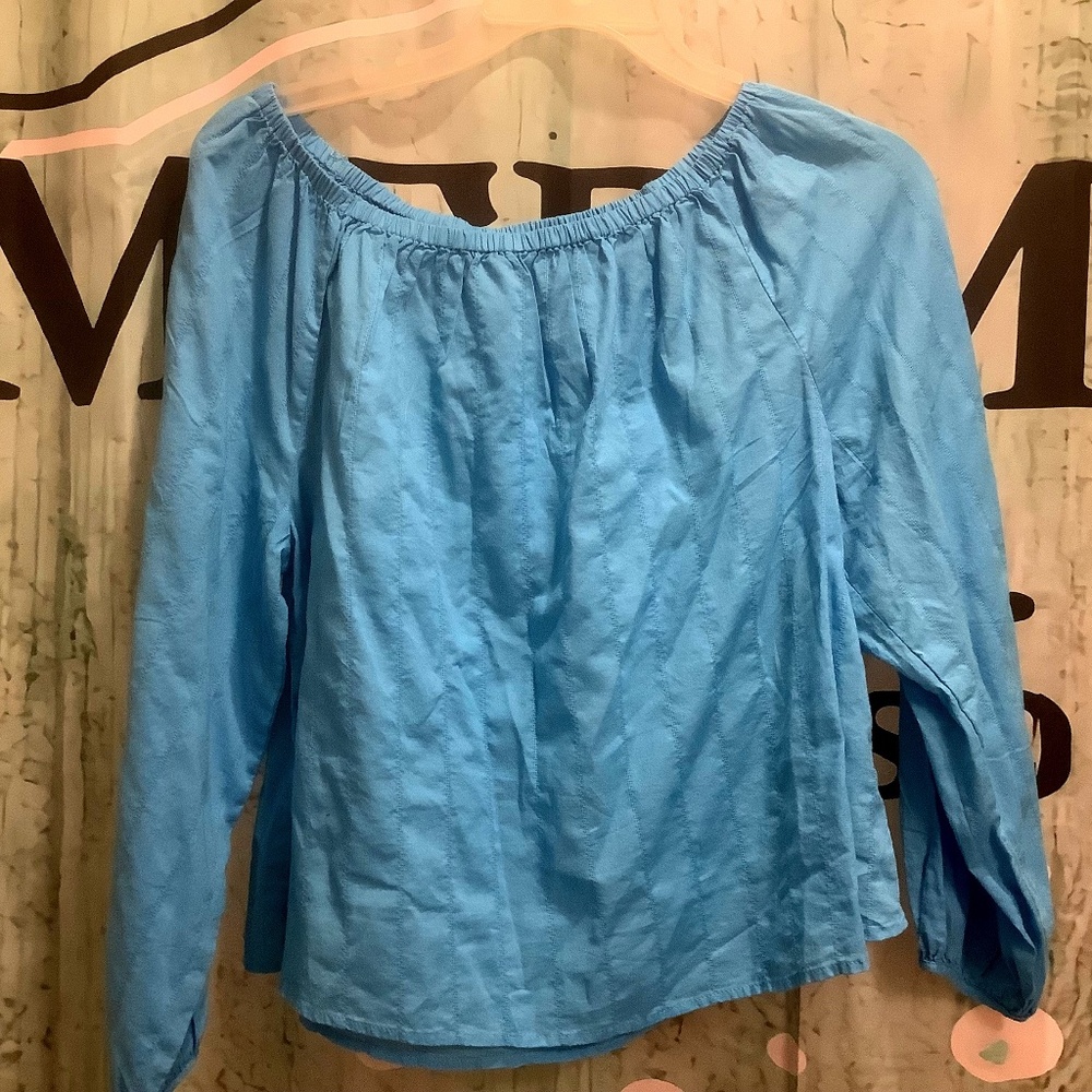 Blue cotton long sleeve blouse